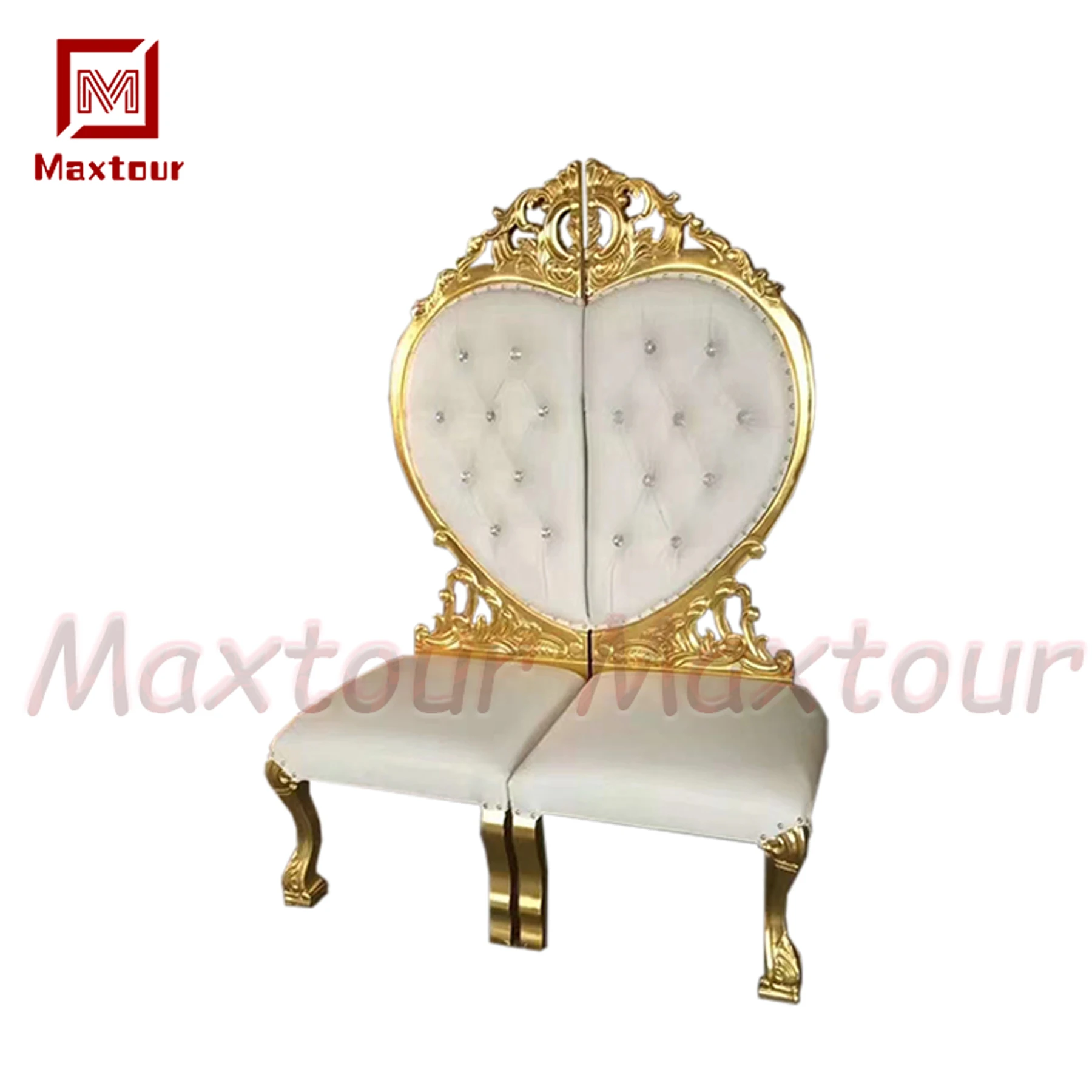 Luxury sweet heart wooden and PU surface love seat throne chair for wedding event
