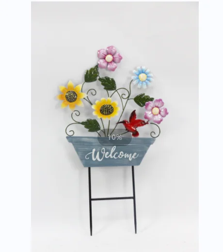 Garden Decoration Outdoor Ladybug Dragonfly Half Round Hummingbird Windmill Sublimation Fiberglass Garden Stake for Climbing