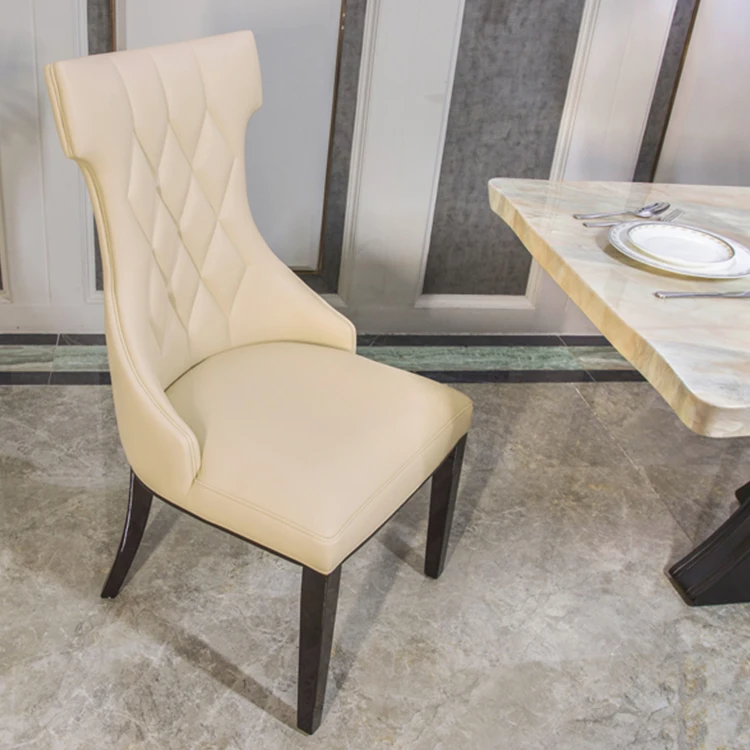 Classical European Style Upholstery Leather Dining Chair Wooden Legs Creative Backrest Buttons Back Chair For Restaurant