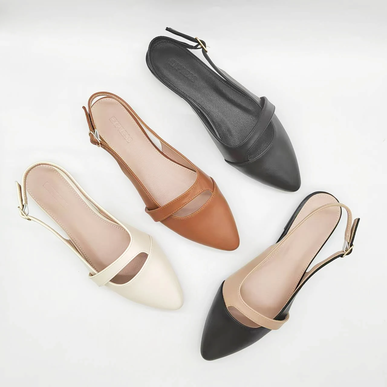 Women Pu Leather Shoes Flats Woman Female Pointed Toe Slingbacks Casual Flat Sandals Slippers for Girl and Ladies