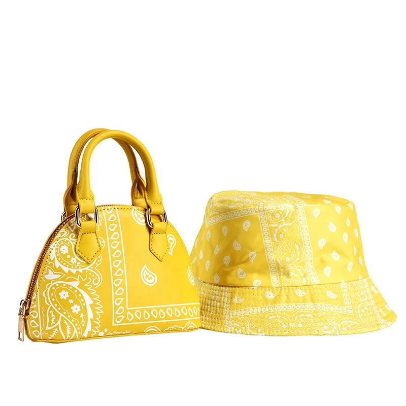 
Cashew Flower Bucket Purse and Hats Set Women Handbags Luxury Handbags for Women Printed Fisherman Hat and Handbags 
