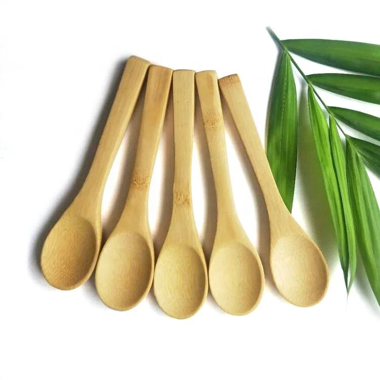 
Eco-Friendly Reusable Small Solid Bamboo Wood Spice Salt Sugar Mini Bamboo Ice Cream Spoon 