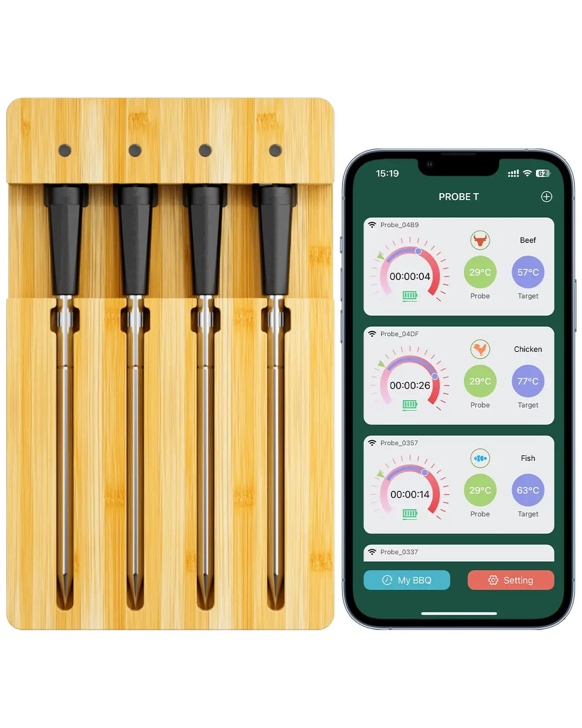 JYX  Wireless Smart Meat Thermometer 4 Probes with Bluetooth Food Thermometer