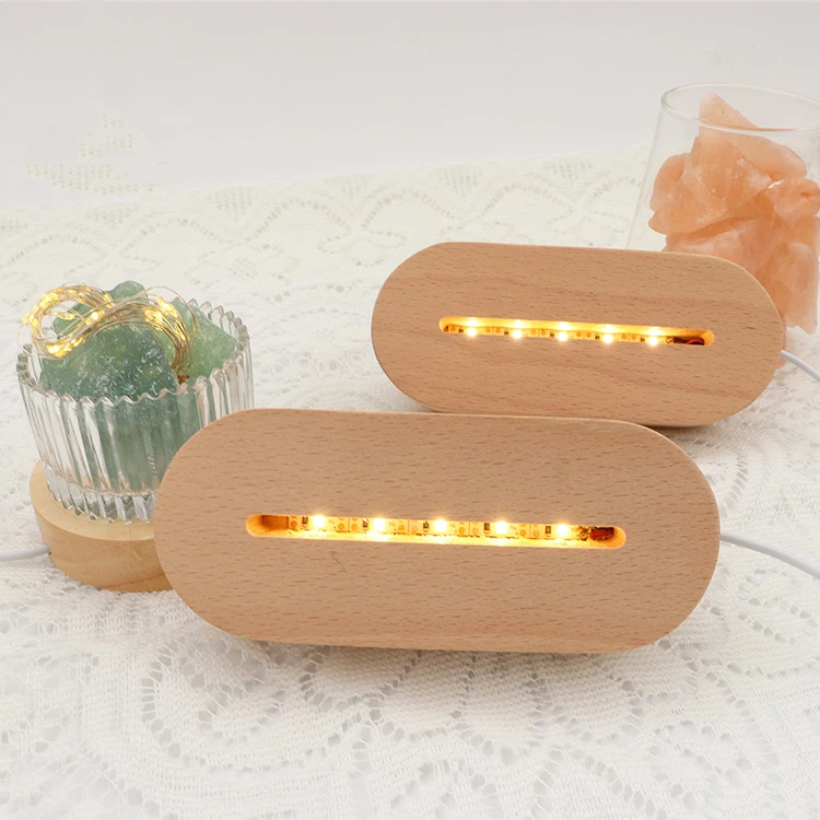 Vofull Wood Base LED Night Light Wholesale Wooden Base Table Seven Colors 3D Illusion Blank Acrylic Night Light Base