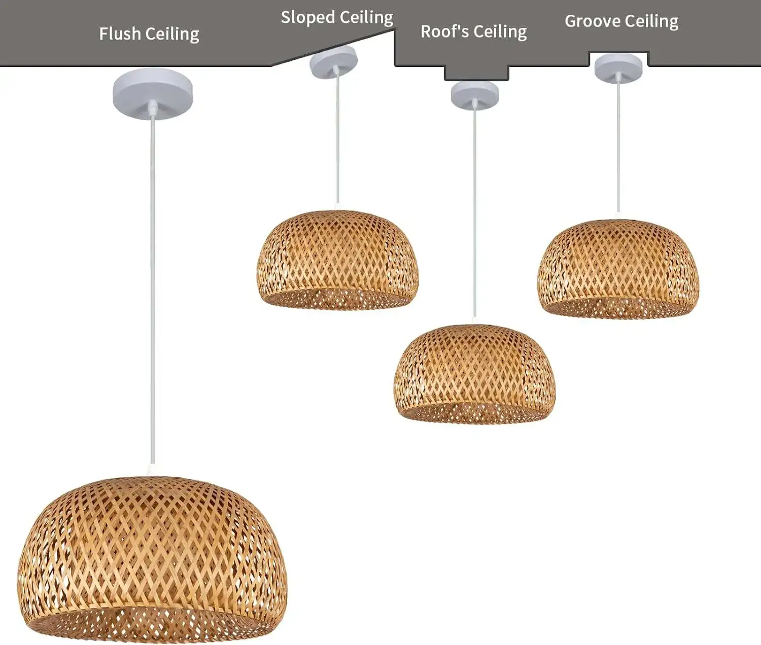 Natural Domed Bamboo Lamp Rattan Lamp FSC Ceiling Hanging Light Hand Woven Wicker Pendant Light Rattan Pendant Lamp Chandeliers