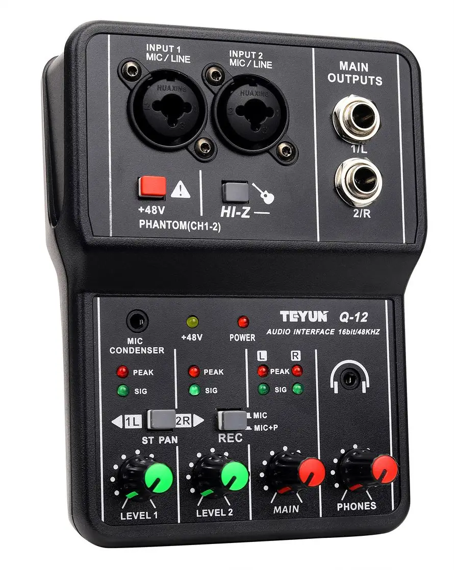 Teyun Q12 Universal Professional Audio Interface Sound Card with Monitoring,Electric Guitar Live Recording Sound Card