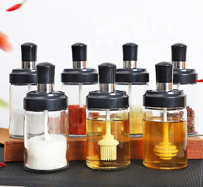 chili glass bottle honey bee sauce spice pepper jar food storage Salt BBQ cruet flavouring 250 ml silicone brush stick spoon