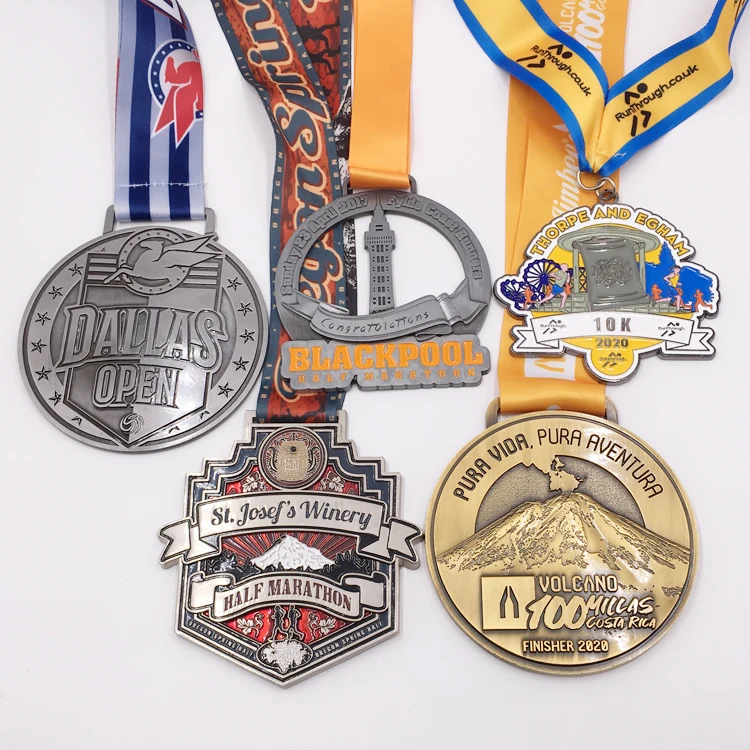 High quality Custom big  medal zinc alloy marathon running medal/award medal/medallion with sublimated ribbon