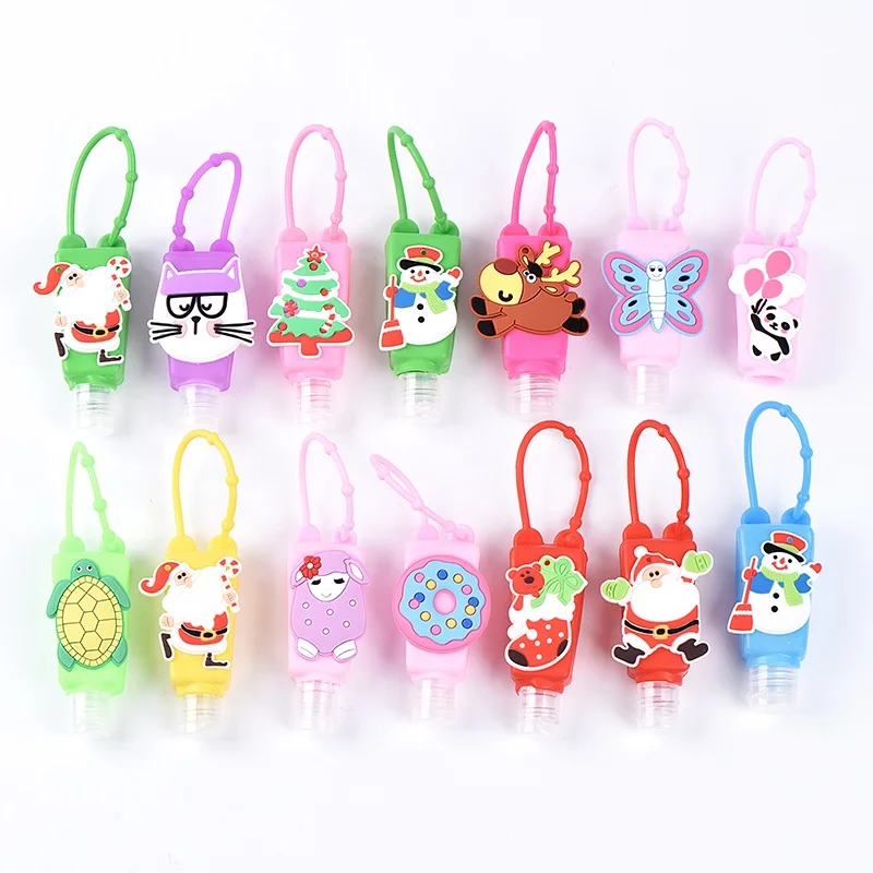 Customized Design Hand Wash Bottle 30ml 1oz Empty PET Hand Sanitizer Bottle with Colorful Silicone Holders