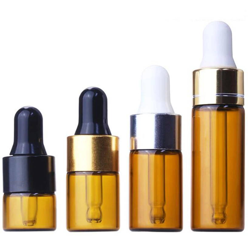 
1ml 2ml 3ml Glass Dropper Bottle Empty Sample Vial Glass Eye Dropper Liquid Perfume Essential Oil Bottles with Glass pipette 