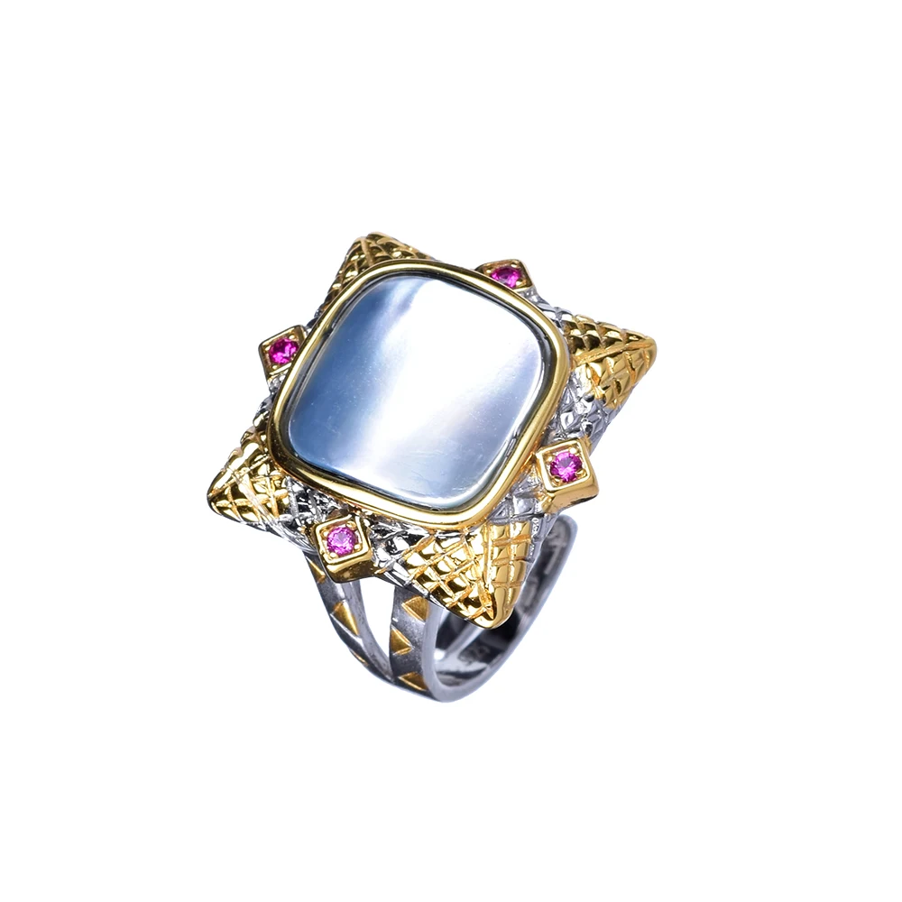 925 Silver Gold Plated Mabey Bead Zircon Inlaid Ring Italian Handicraft Mabei Bead Zircon Inlaid Ring