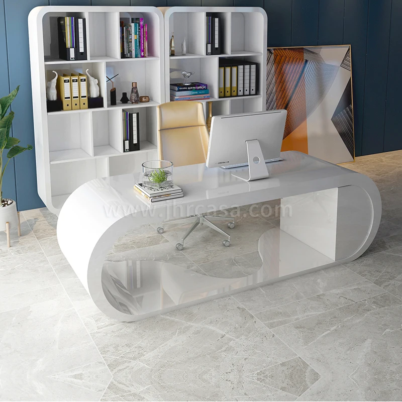 China supply High Glossy Curved Round Edge Modern Salon Office Furniture Table White CEO Office Desk
