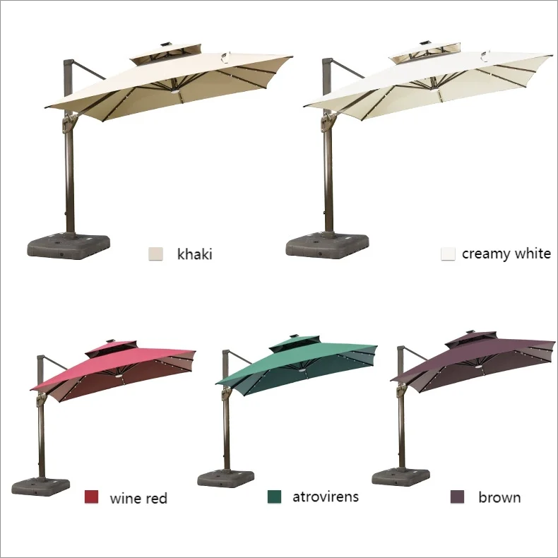 Garden Patio European Style Led Parasol Roma Solar Light Umbrella For Coffee Shop
