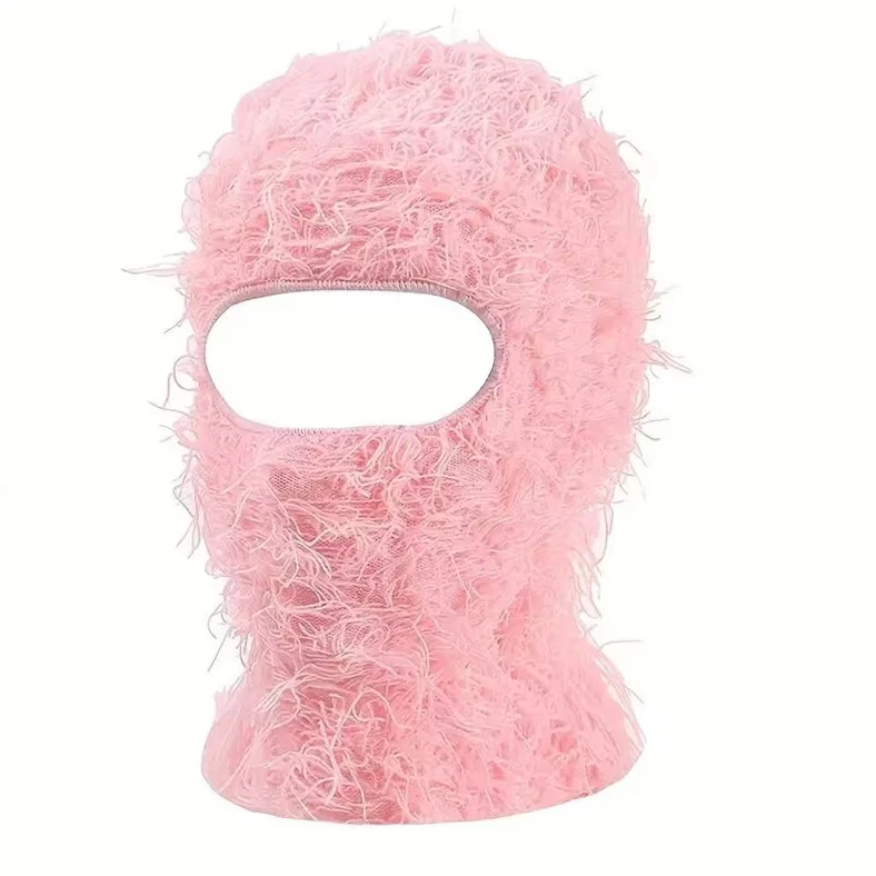 High Quality Unisex Acrylic Fashion Knit 1 Hole Black Ski Mask Jacquard Design Custom Distressed Full Face Cover Balaclava