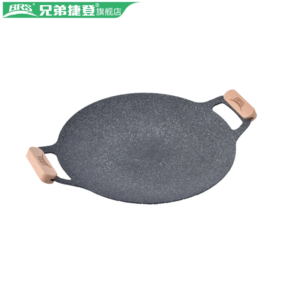 Korea Barbecue Round Frying Pan Grill Camping Outdoor Cookware Non Stick Cast Iron Bbq Grill Pan