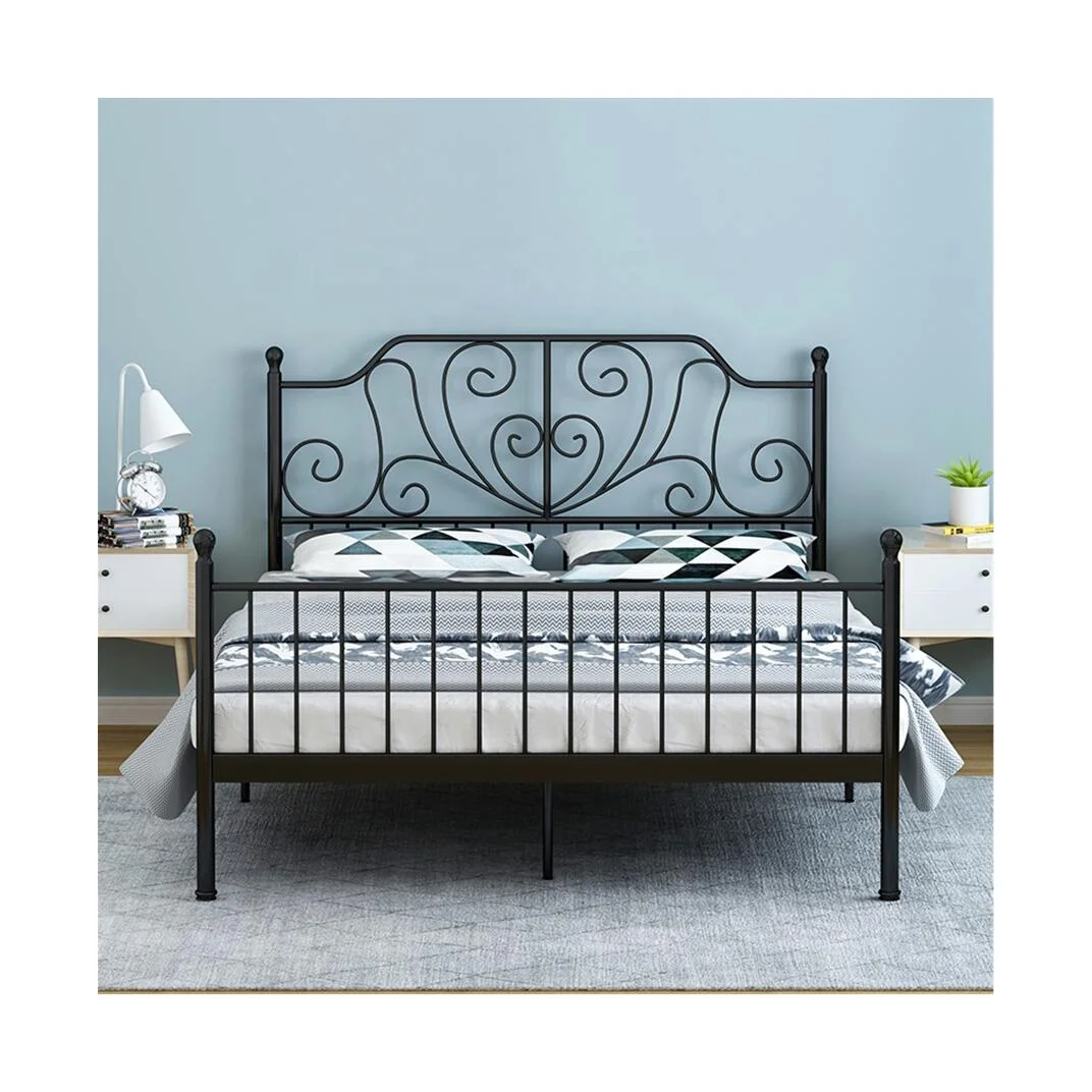 Superior Quality Iron Black Frame Metal Double Bed For Bedroom Apartment Hotel Victorian Vintage Style Platform Foundation