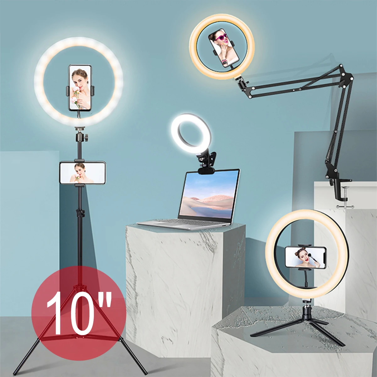 Photography Zoom 26CM 10inch Selfie Ringlight Ring Lamp 10 inch USB Makeup Led Ring Light with Cell Phone Holder Tripod Stand