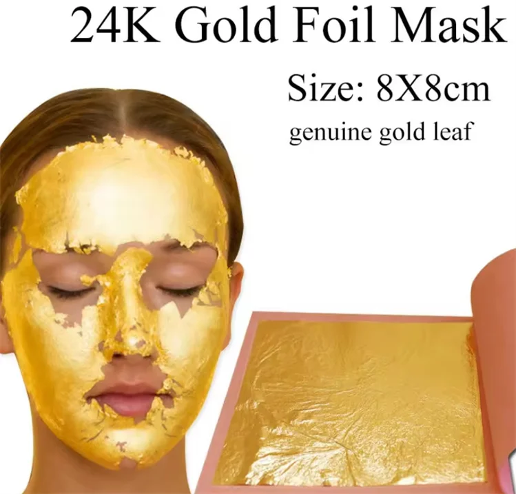 High Quality 25Sheets/Booklet 24K Gold Foil Mask 8*8 cm Pure Gold Leaf Facial Mask For Skin Care