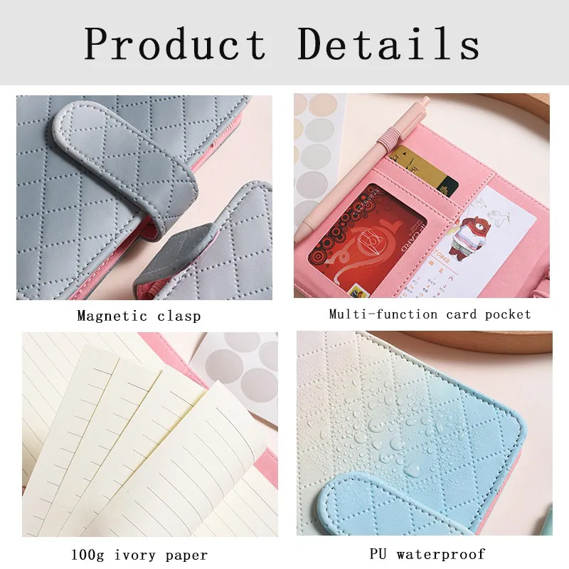 LABON Gradient Macaron Cute Mini Loose Leaf Card Hoder Magnetic Buckle PU Leather Cover Binder