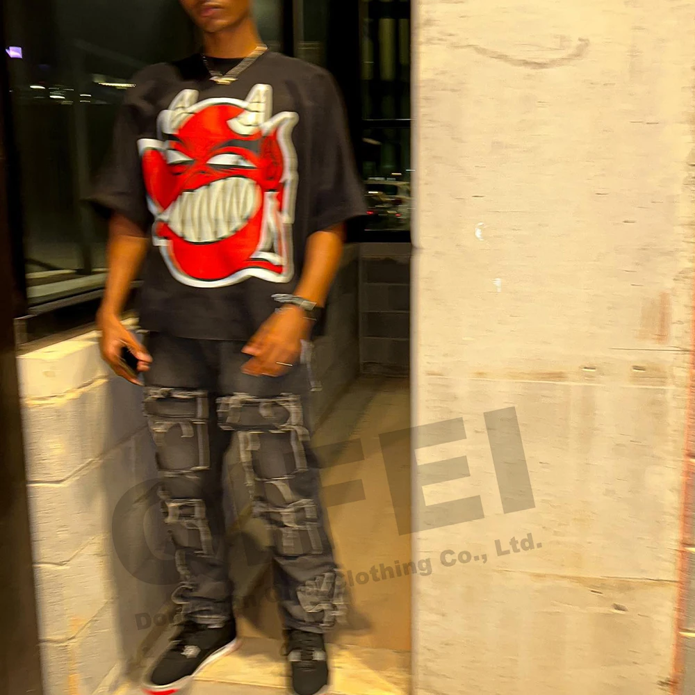 Custom t-shirt man premium streetwear oversized 100% cotton black tee graphic cropped heavyweight boxy t shirt men