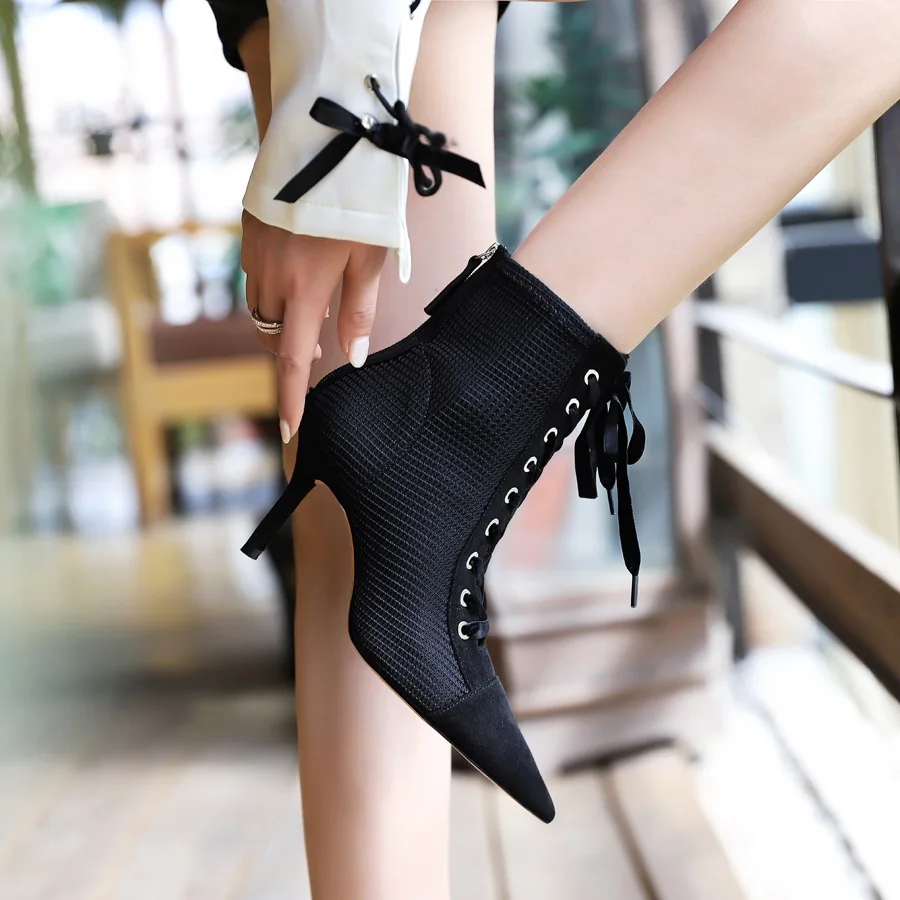 
Ladies European and American fashion stiletto heel lace-up ankle boots 