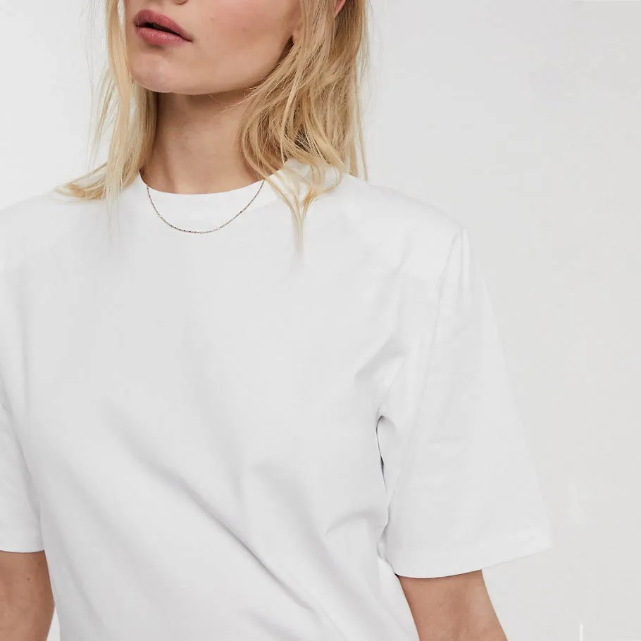 China wholesale shirt custom printed women stylish cotton  plain shoulder pad t-shirt