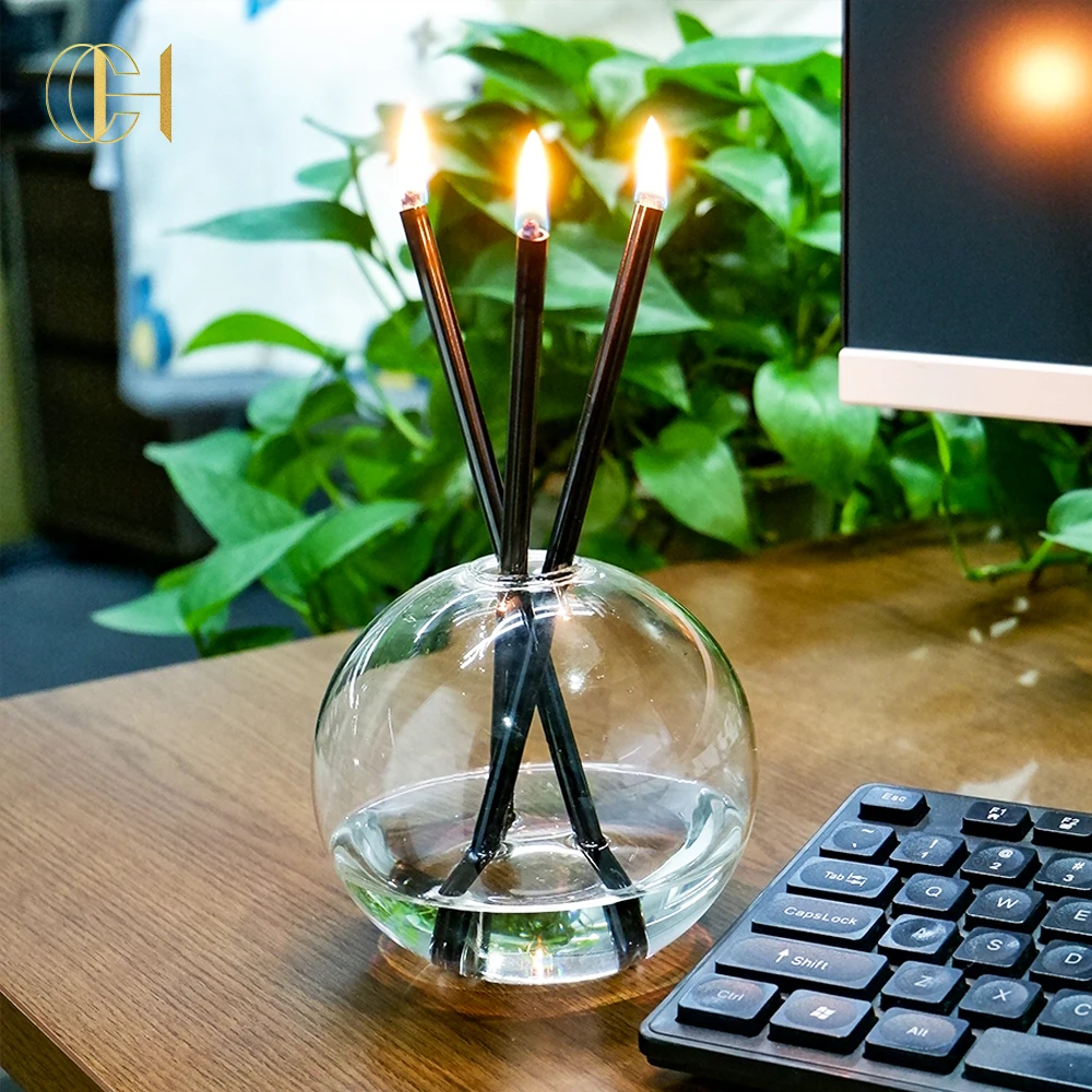 C&H Unique Gift Smoke Free Endless Liquid Parafin Candles Wax Refill Glass Bottle Metal Stick Everlasting Liquid Candle