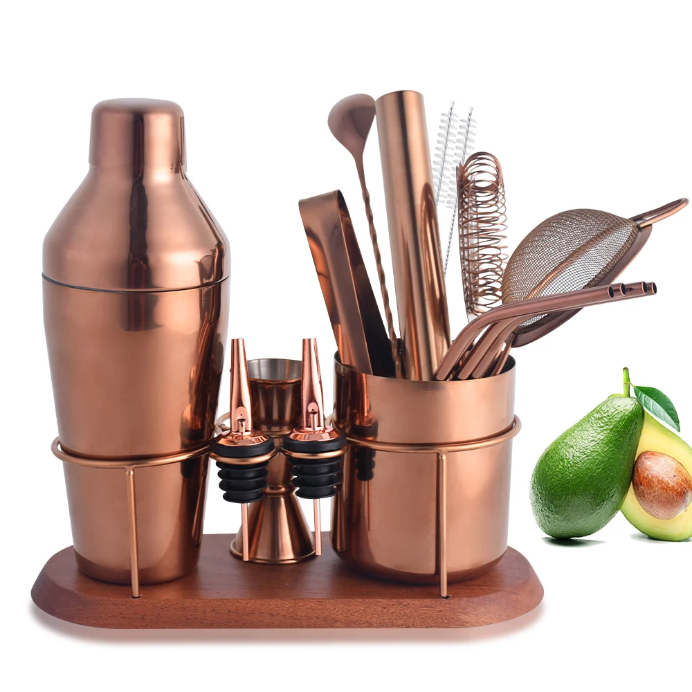 Creation 2023 New Design Manufacturer Bartender Kit Stainless Steel Gold Cocktail Shaker Set with Stand