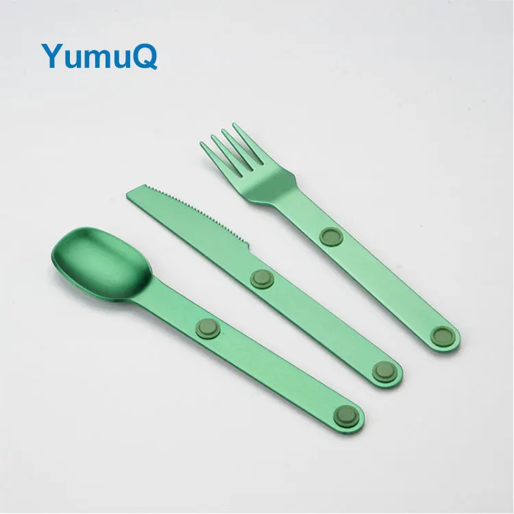 YumuQ Aluminum Serving Camping Utensils Knife Fork Spoon Outdoor Portable Travel Flatware Cutlery Set With Case