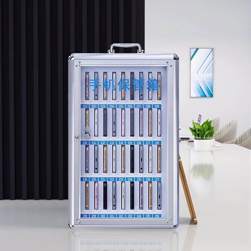 Customized Aluminum Alloy Cell Phone Storage Cabinet Locker Wall Mountable and Portable 36 Slots For School Safe Deposit Boxes