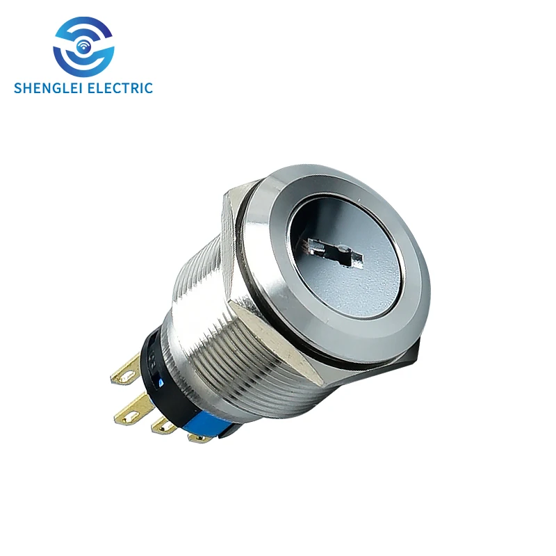 SHENGLEI 22mm 3 Position Key Metal Waterproof 2NO 2NC Key lock Metal button switch