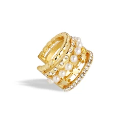 2022 New Personality Exaggerated Gold Rhinestone Pearl Natural Stone Ear Cuff On Earrings For Women