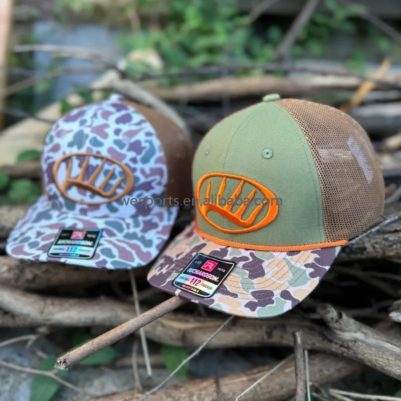 Мужская камуфляжная кожаная шляпа с 6 панелями логотипом Gorras сетчатой застежкой на спине Richardson 112 Дальнобойщика