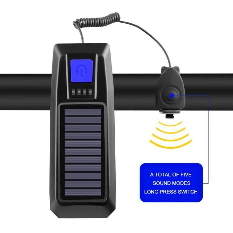 Solar Charging Waterproof Bike Light Waterproof 120 Db Loud Warning USB Rechargeable LED Bicycle Front Light