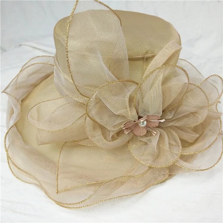 2022 Floral Organza Wide Brim Church Kentucky Derby Fascinator Lady Tea Party Sun Beach Hat Women elegant hats