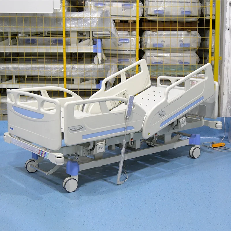 5 function bed metal hospital furniture patient bed White blue Medical nursing care bed