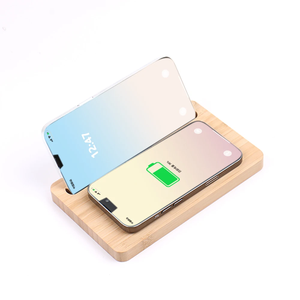 Desktop Wireless Charger 10W Mobile Phone 2-in-1 Charger Smart Fast Charger Mobile Phone Bamboo Material Eco-friendly