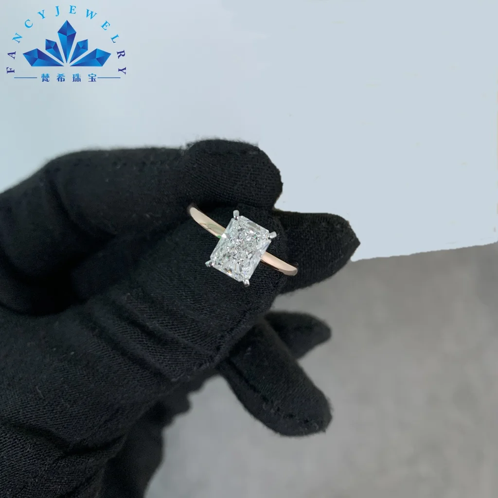 Fine Jewelry 2CT Radiant Lab Diamond Ring 14K Solid Gold CVD Diamond Ring D VVS VS Lab Grown Diamond Ring IGI for Women Wedding