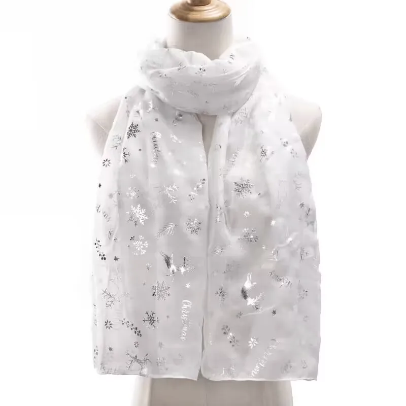 Christmas Red Silvery Sheer Scarves Wine Red Lightweight Winter Xmas Collection Scarf Holiday Decorative Scarves for Women