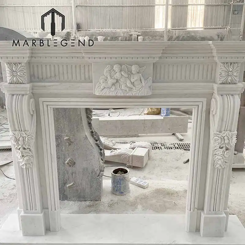 New design modern simple design white marble fireplace