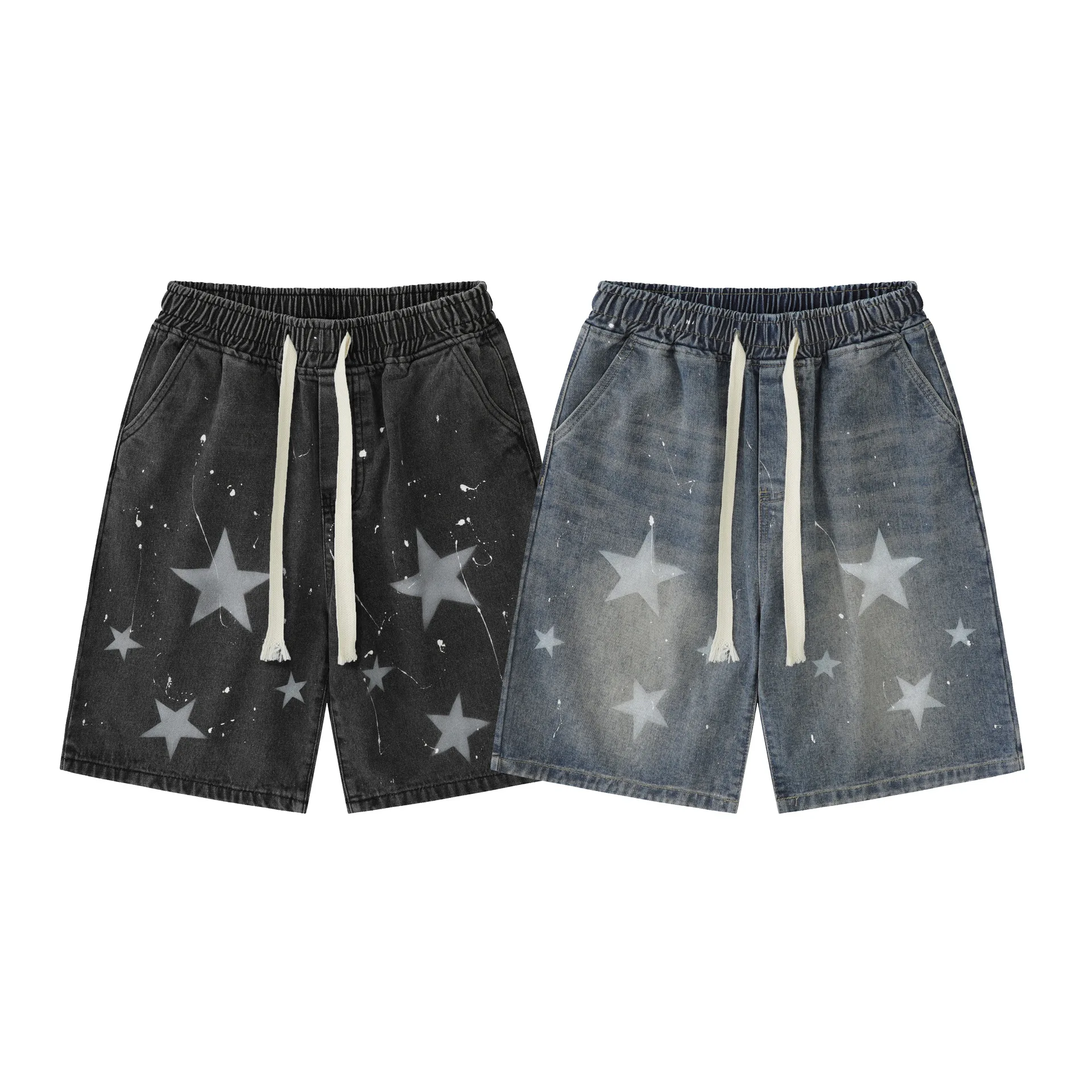 Comfortable Trousers Cool Short Hot Jeans Black New Style Short Denim Short for Man Canvas Fabric Digital Printing Hip Hop