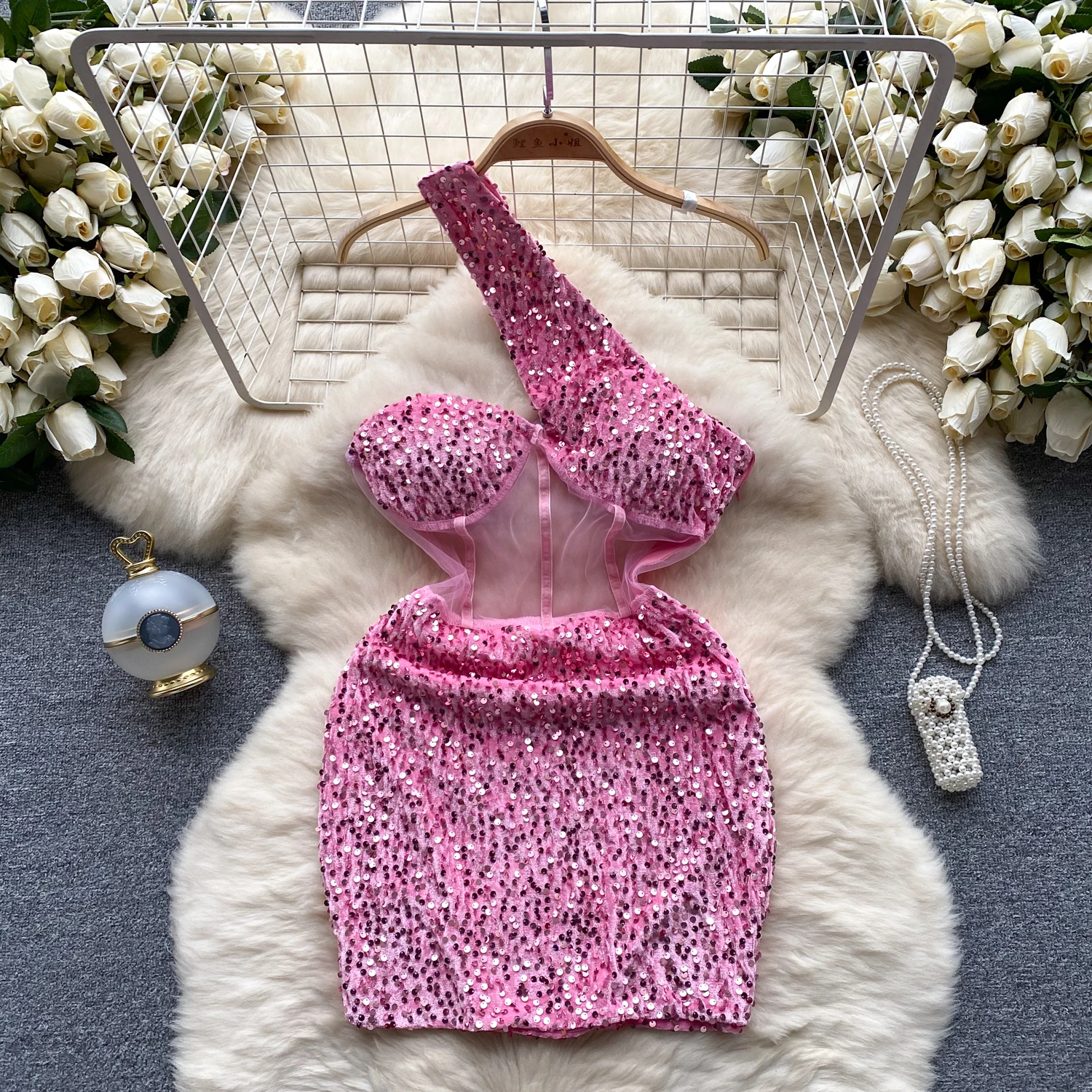 Summer Women fashion slim sexy dress sequined stitching dress nightclub party bag hip dress