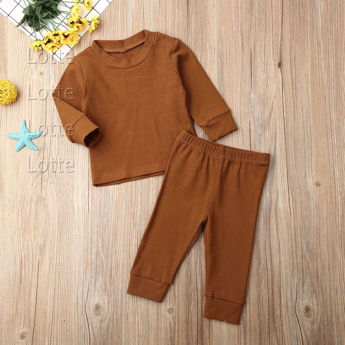 Lotte Toddler Kids Baby Girl Boy Knitted Cotton Sets Fall Clothes Long Sleeve T Shirts+Pants Solid Outfits Baby Tracksuits 0-24M