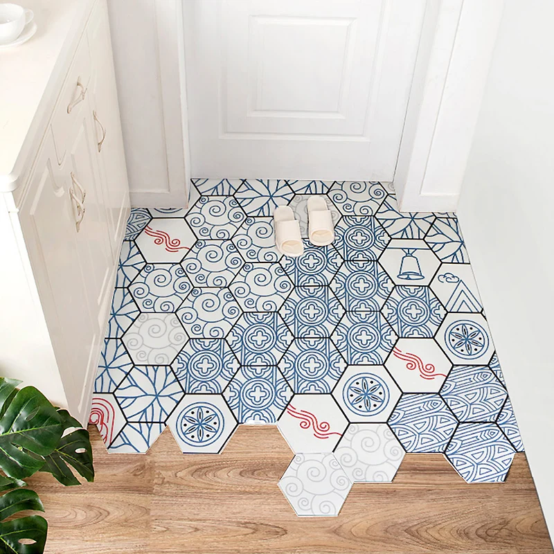 
A Outdoor Mat Waterproof And Oilproof Kitchen Standing Carpet Mat Printed Vinyl Pu Dustproof Silk Ring Floor Mat 