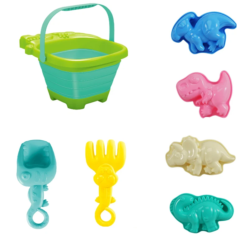Beach Foldable Sand Buckets and Shovels Set Beach Toys for Kids Outdoor Tool  & Sand Molds, Silicone Beach Sand Pails for Travel