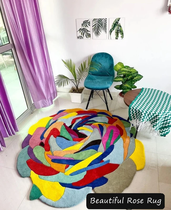 Top Selling  Die Cut Shape  Rose  Rug Multi Colored Carpet  handmade Hand-tufted Home-decor Tufting Christmas gift rug