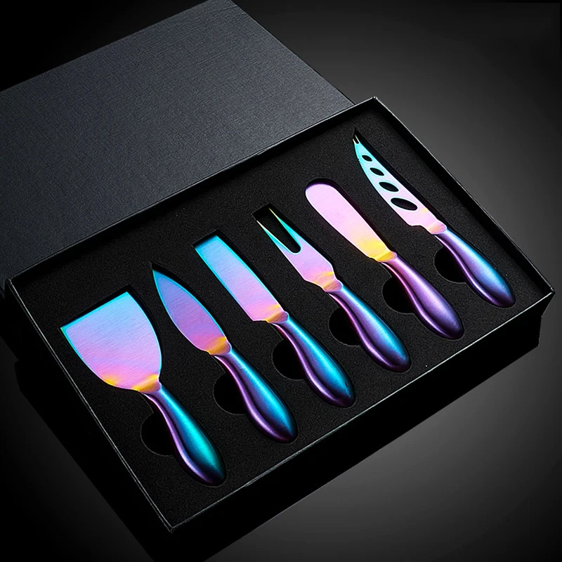 6-Piece Stainless Steel Hollow Handle Cheese Knife Set Metal Baking Tool with Comfortable Grip