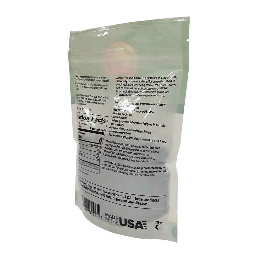 
Barrier Cellophane Biodegradable Standing Package Tea Leaves Flexible Printed Pouch 