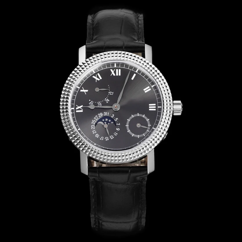 High Quality 38mm Automatic Mechanical Movement Men Watch Sapphire Moon phases Original Replica Watches for men Cowhide strap