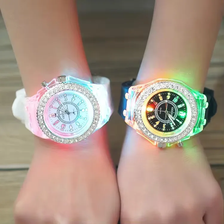 2024 LED Light Flash Luminous Watches Women Men Boys Girls Silicone Wrist Watch Fashion Clock Kids Children